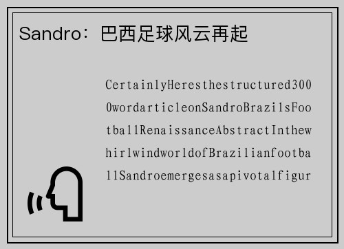 Sandro：巴西足球风云再起